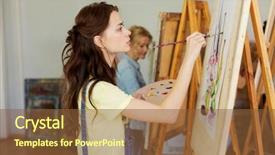  Presentation with creativity - PPT theme featuring concept - woman with easel palette background and a tawny brown colored foreground
