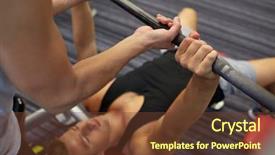  Presentation with weightlifting barbell - Colorful theme enhanced with concept - young man and personal backdrop and a tawny brown colored foreground