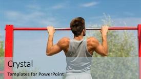  Presentation with training - Colorful PPT layouts enhanced with concept - young man doing pull backdrop and a light blue colored foreground