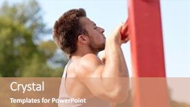  Presentation with elderly people exercise patient training - Theme consisting of concept - young man doing pull background and a  colored foreground