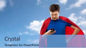  Presentation with super power - Theme featuring concept - young man in red background and a light blue colored foreground