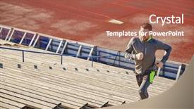  Presentation with upstairs - Slides enhanced with concept - young man running upstairs background and a  colored foreground