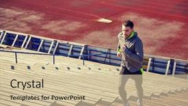  Presentation with upstairs - Slides having concept - young man running upstairs background and a  colored foreground