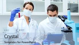  Presentation with chemistry tablet - PPT layouts with test tubes tablet pc computer background and a light blue colored foreground