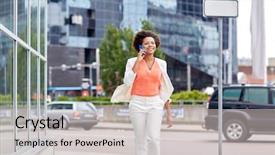  Presentation with great communication skills in business - Cool new PPT theme with concept - young smiling african american backdrop and a lemonade colored foreground