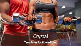  Presentation with weightlifting - Presentation design enhanced with concept - young woman and personal background and a tawny brown colored foreground