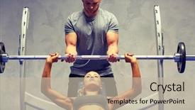  Presentation with bodybuilding - PPT theme with concept - young woman and personal background and a mint green colored foreground