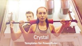 Presentation with weightlifting barbell - PPT theme having concept - young woman and personal background and a coral colored foreground