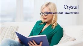  Presentation with literature - Amazing slide deck having concept - young woman in glasses backdrop and a sky blue colored foreground