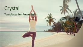  Presentation with woman sport - PPT theme featuring concept - young woman making yoga background and a sky blue colored foreground