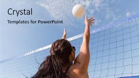  Presentation with beach ball - Presentation design having concept - young woman playing volleyball background and a light blue colored foreground