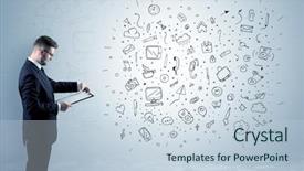  Presentation with infinity - Cool new slides with time animation - handsome businessman with social media backdrop and a lemonade colored foreground