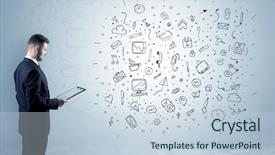  Presentation with space time - Cool new presentation design with time animation - handsome businessman with social media backdrop and a sky blue colored foreground