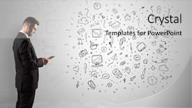  Presentation with space time - PPT layouts featuring time animation - handsome businessman with social media background and a light gray colored foreground