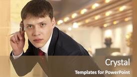  Presentation with listening - Slide deck consisting of concept businessman spying by listening background and a coral colored foreground