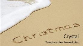  Presentation with tropical christmas - Slide set enhanced with concept conceptual hand made handwritten christmas text in sand on beach in an exotic island for holiday christmas happy greeting winter celebration travel vacation season tropical tradition background and a coral colored foreground