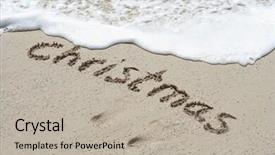  Presentation with tropical christmas - PPT layouts with concept conceptual hand made handwritten christmas text in sand on beach in an exotic island for holiday christmas happy greeting winter celebration travel vacation season tropical tradition background and a mint green colored foreground
