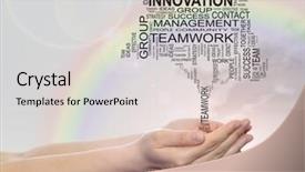  Presentation with teamwork cooperation - Slide deck with concept conceptual text word cloud on man hand tagcloud on rainbow sky background metaphor to business team teamwork management effective success communication company cooperation or symbol background and a light gray colored foreground