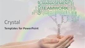  Presentation with teamwork cooperation - Cool new slide deck with concept-conceptual-text-word-cloud backdrop and a light gray colored foreground