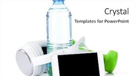  Presentation with water conservation protect nature concept - Colorful presentation design enhanced with concept dumbbells smartphone water bottle backdrop and a white colored foreground