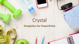  Presentation with health detox infused water - Presentation having concept dumbbells water bottle smartphone background and a sky blue colored foreground