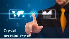  Presentation with modern tech - Presentation theme featuring concept global communication - businessman pressing high tech type background and a ocean colored foreground