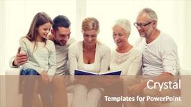  Presentation with memory book - Presentation design consisting of concept - happy family with book background and a coral colored foreground
