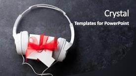  Presentation with music headphones - Colorful presentation theme enhanced with concept headphones and gift box backdrop and a dark gray colored foreground