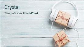  Presentation with christmas music - PPT theme with concept headphones and gift box background and a sky blue colored foreground