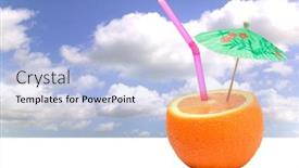  Presentation with blue orange - Slide set enhanced with concept image of a summer orange cocktail against blue sky background and a light blue colored foreground