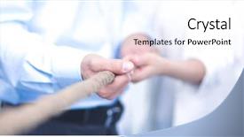  Presentation with team - Slide set with concept image of business team background and a cool aqua colored foreground