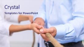  Presentation with business environment using laptops globe - Cool new theme with concept image of business team backdrop and a sky blue colored foreground