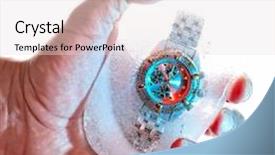  Presentation with frozen - Beautiful PPT theme featuring image with frozen clock isolated backdrop and a light gray colored foreground