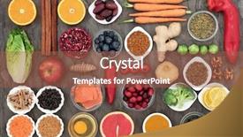  Presentation with ageing - Amazing slide set having concept including fruit vegetables fish backdrop and a tawny brown colored foreground