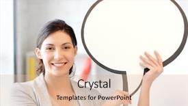  Presentation with bubble - Slide deck consisting of geeky businessman with thumbs up against room with wooden floor background and a light gray colored foreground