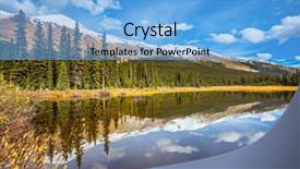  Presentation with ecotourism - Presentation theme featuring concept of active tourism and ecotourism shallow lakes surrounded by pine forest rocky mountains on a sunny autumn day background and a light blue colored foreground