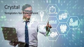  Presentation with software - Beautiful PPT theme featuring concept of agile software development backdrop and a light blue colored foreground