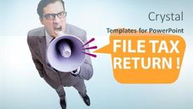  Presentation with annual function - Beautiful slide set featuring concept-of-annual-tax-return backdrop and a sky blue colored foreground