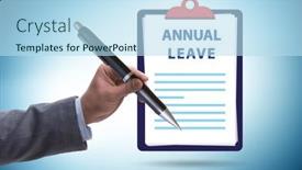  Presentation with leave - Slide set consisting of concept-of-annual-vacation and a sky blue colored foreground