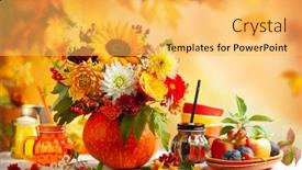  Presentation with flowers on white wooden - Slides consisting of concept-of-autumn-festive-decoration background and a yellow colored foreground