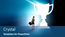  Presentation with award - PPT theme consisting of concept-of-award-with-business background and a ocean colored foreground