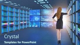  Presentation with data management - PPT layouts featuring concept of big data management with businesswoman background and a ocean colored foreground