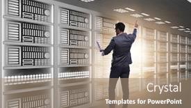  Presentation with data management - Colorful presentation design enhanced with concept of big data management backdrop and a coral colored foreground