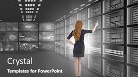  Presentation with data management - PPT layouts featuring concept of big data management with businesswoman background and a dark gray colored foreground