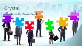  Presentation with jigsaw - Presentation design consisting of concept-of-business-people background and a  colored foreground