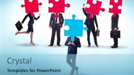  Presentation with jigsaw - Presentation theme featuring concept-of-business-people and a light blue colored foreground