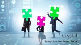  Presentation with jigsaw - Presentation theme with concept-of-business-people and a light blue colored foreground
