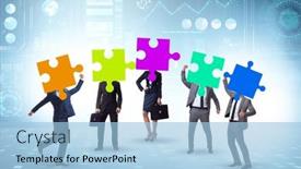  Presentation with jigsaw - Slide set having concept-of-business-people background and a light blue colored foreground