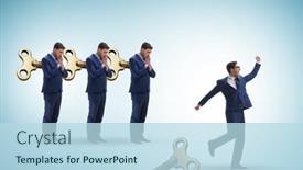  Presentation with office - Presentation design enhanced with concept-of-businessman-escaping background and a light blue colored foreground