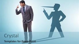  Presentation with shadow - PPT theme having concept-of-businessman-liar background and a light blue colored foreground